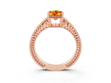 Rose gold Oval Cut Citrine Ring with Milgrain Pavé Band and Four-Prong Setting_15