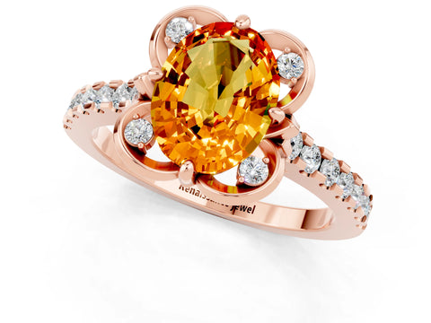Rose gold Oval Cut Citrine Ring with Pavé Band and Floral Prong Setting_1