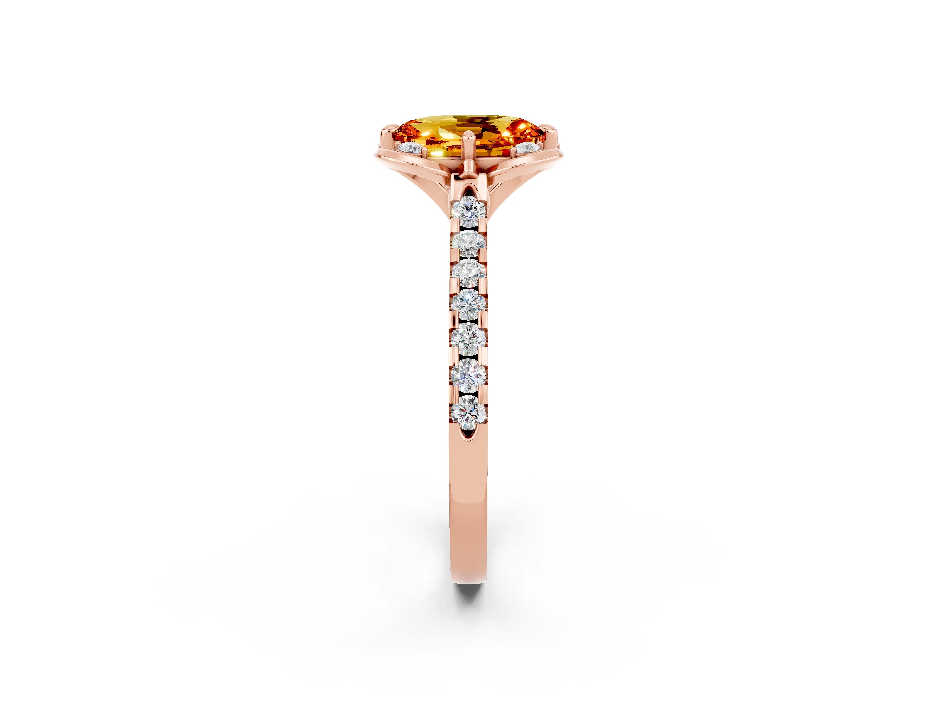 Rose gold Oval Cut Citrine Ring with Pavé Band and Floral Prong Setting_2