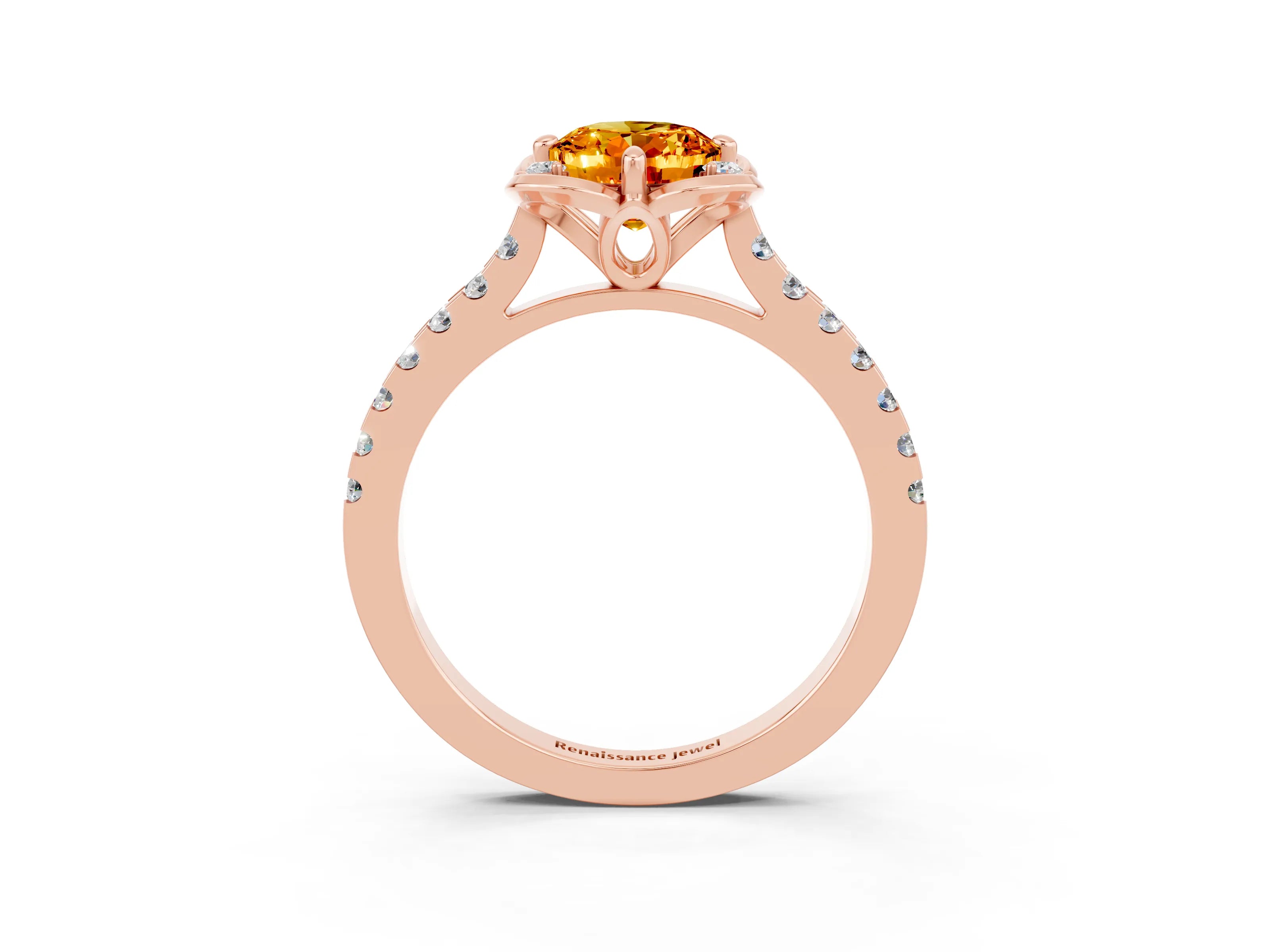 Rose gold Oval Cut Citrine Ring with Pavé Band and Floral Prong Setting_3
