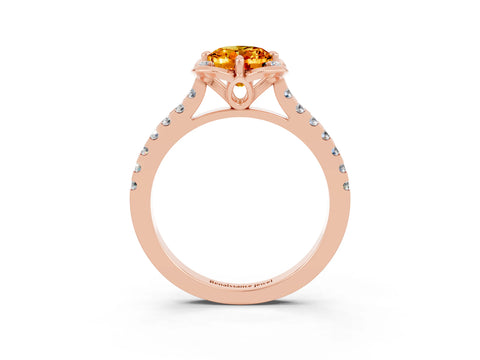 Rose gold Oval Cut Citrine Ring with Pavé Band and Floral Prong Setting_3