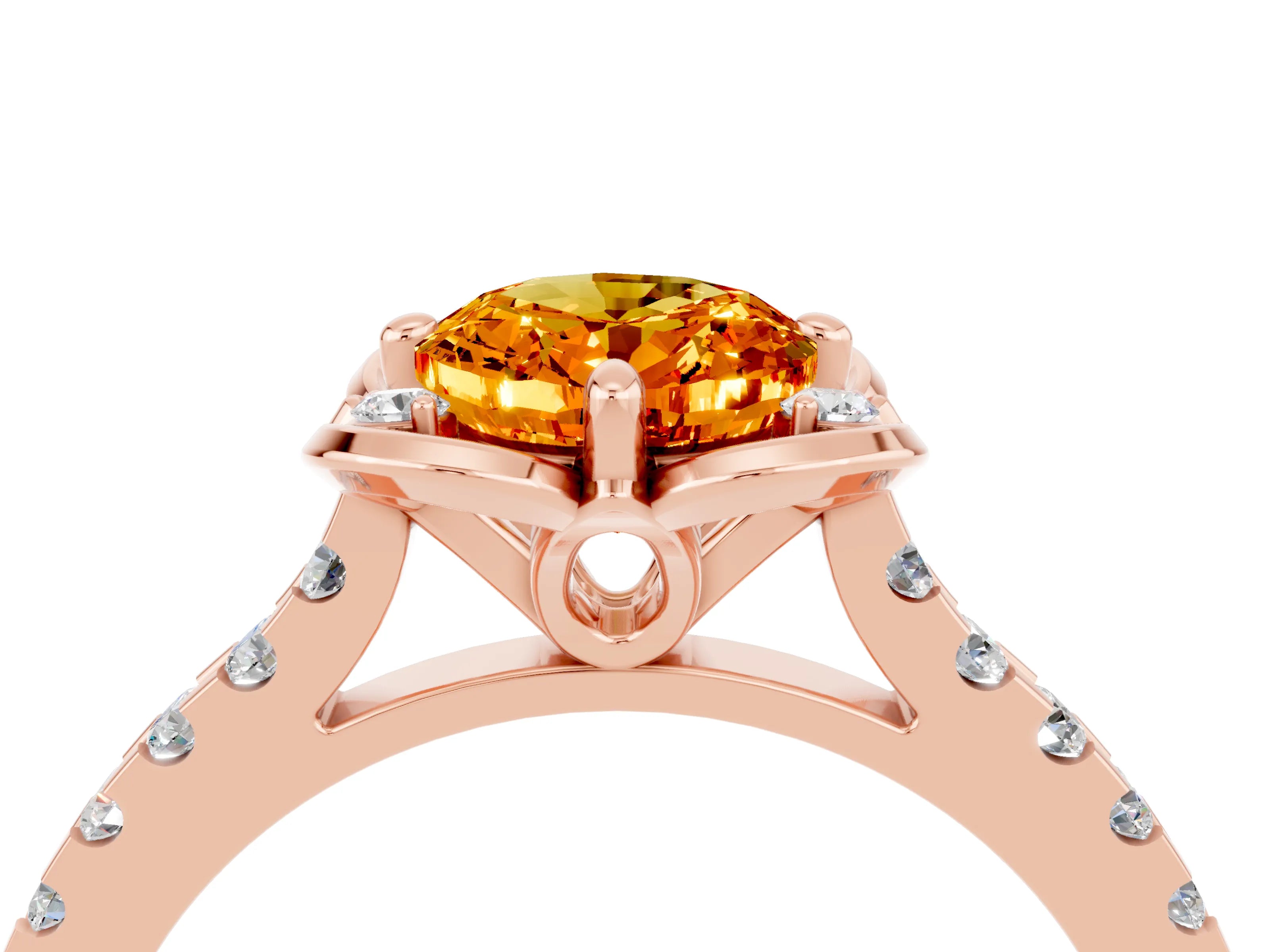 Rose gold Oval Cut Citrine Ring with Pavé Band and Floral Prong Setting_4