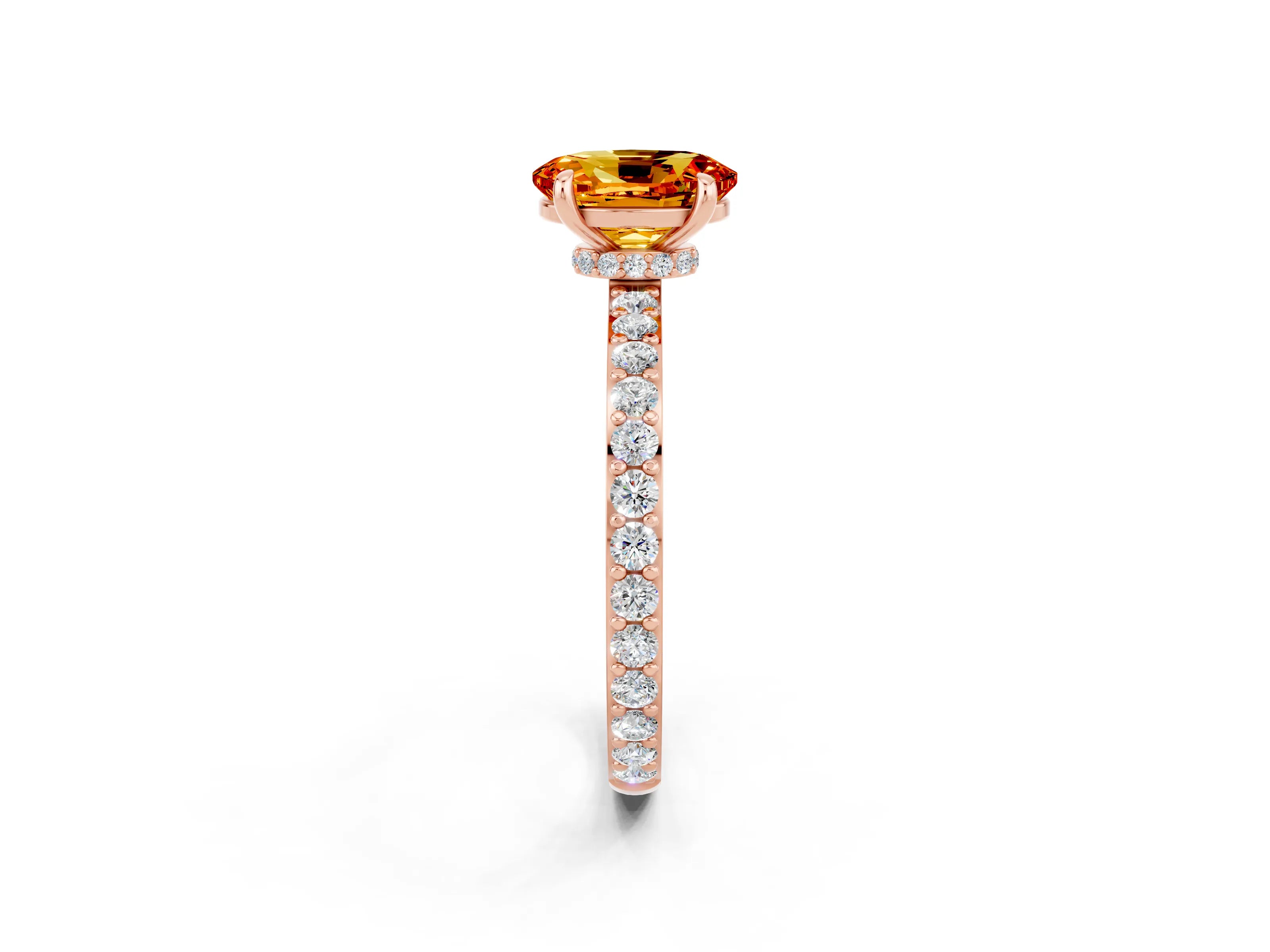 Rose gold Oval Cut Citrine Ring with Pavé Band and Four-Prong Setting_2