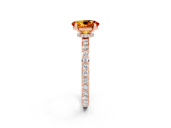 Rose gold Oval Cut Citrine Pavé Engagement Ring with Round  Accents and Prong Setting