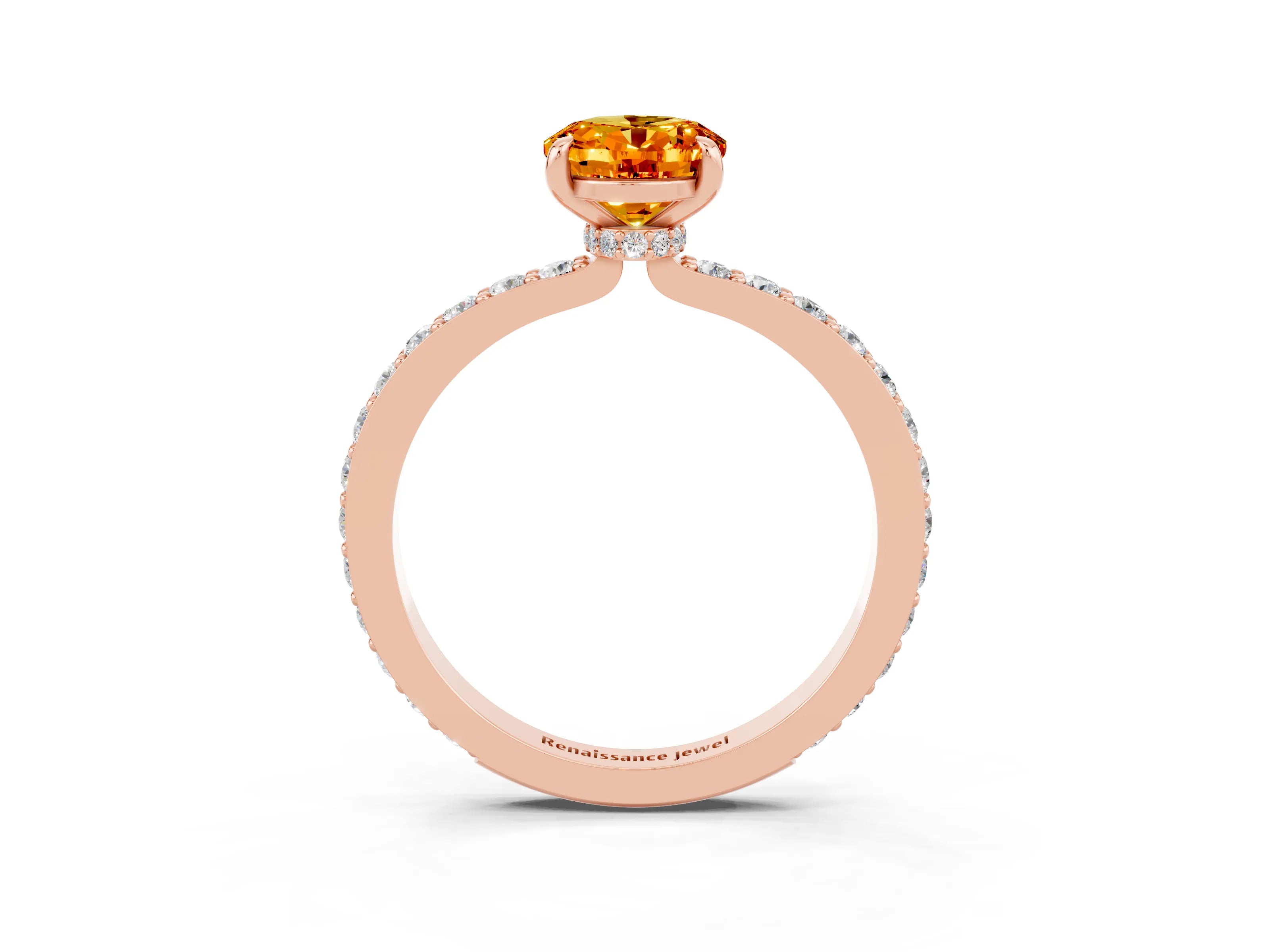 Rose gold Oval Cut Citrine Ring with Pavé Band and Four-Prong Setting_3