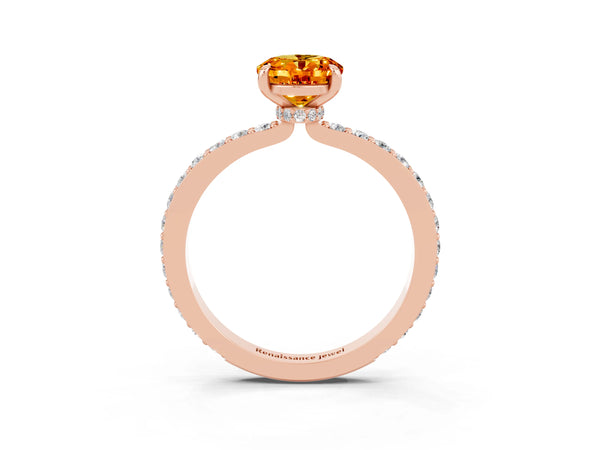 Rose gold Oval Cut Citrine Pavé Engagement Ring with Round  Accents and Prong Setting