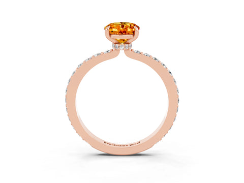 Rose gold Oval Cut Citrine Ring with Pavé Band and Four-Prong Setting_3