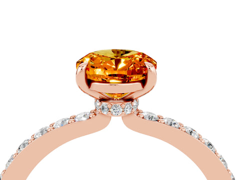 Rose gold Oval Cut Citrine Ring with Pavé Band and Four-Prong Setting_4