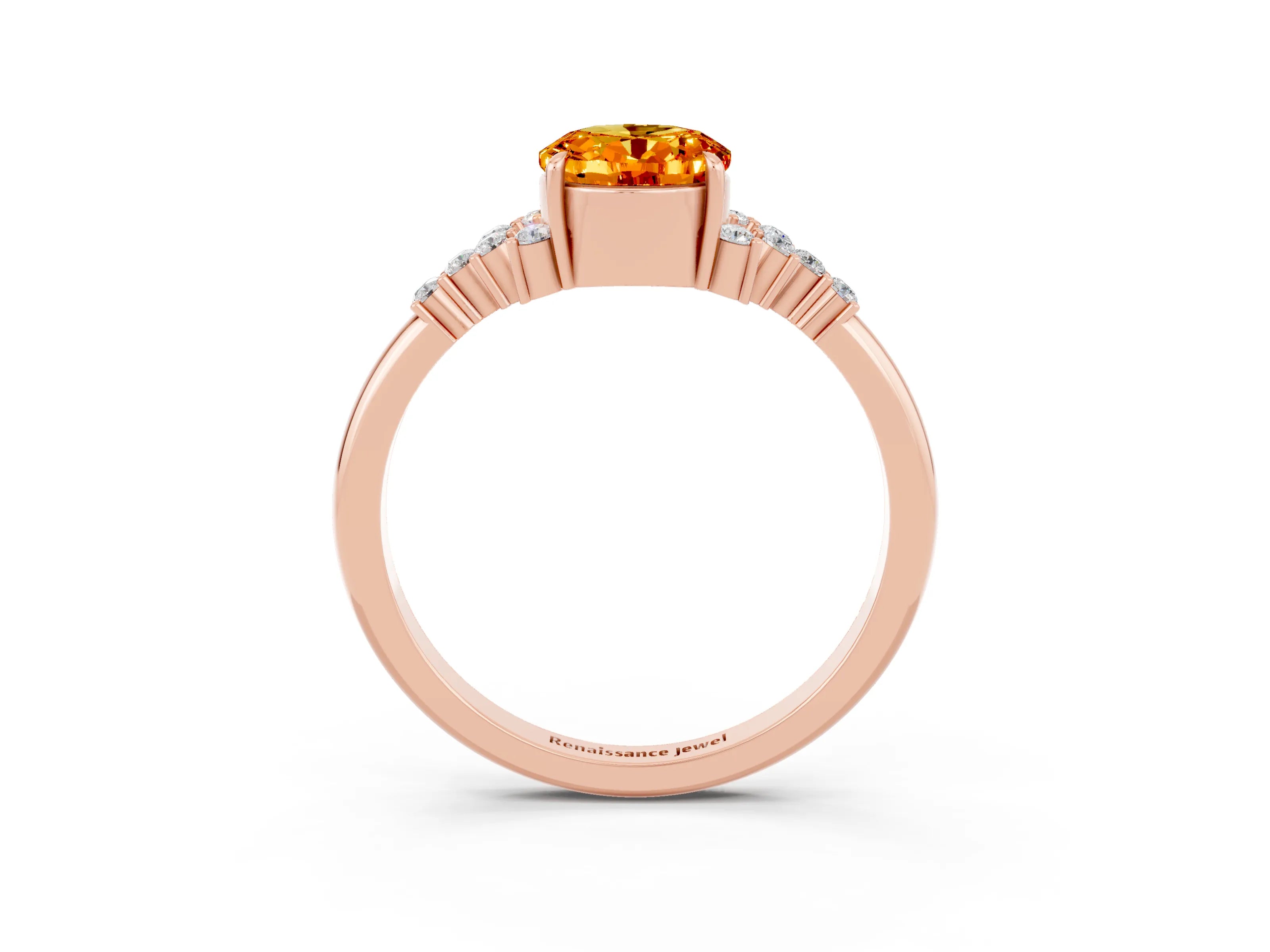 Rose gold Oval Cut Citrine Ring with Side Stones and Four-Prong Setting_75