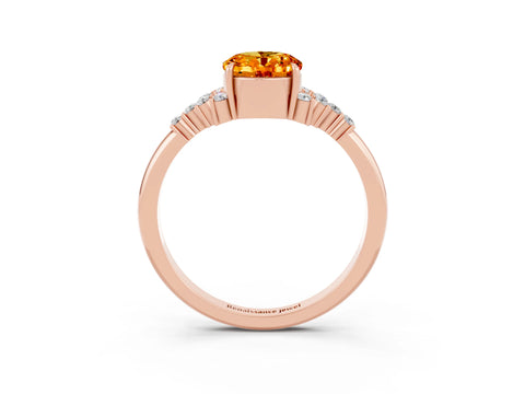 Rose gold Oval Cut Citrine Ring with Side Stones and Four-Prong Setting_75