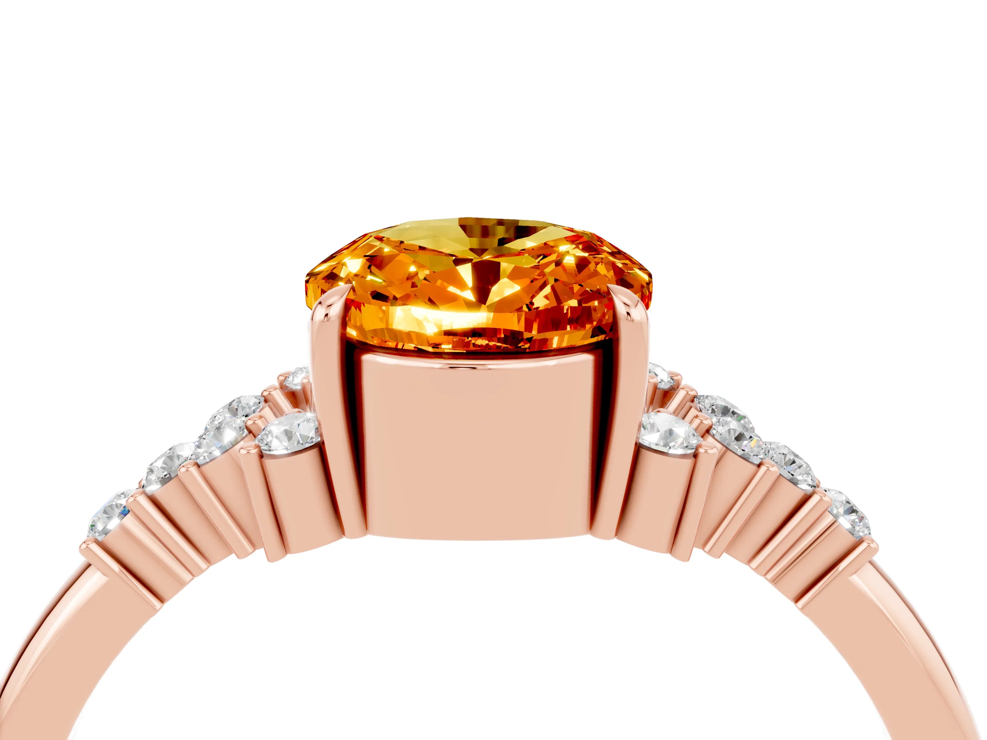 Rose gold Oval Cut Citrine Ring with Side Stones and Four-Prong Setting_76
