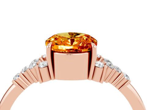 Rose gold Oval Cut Citrine Ring with Side Stones and Four-Prong Setting_76