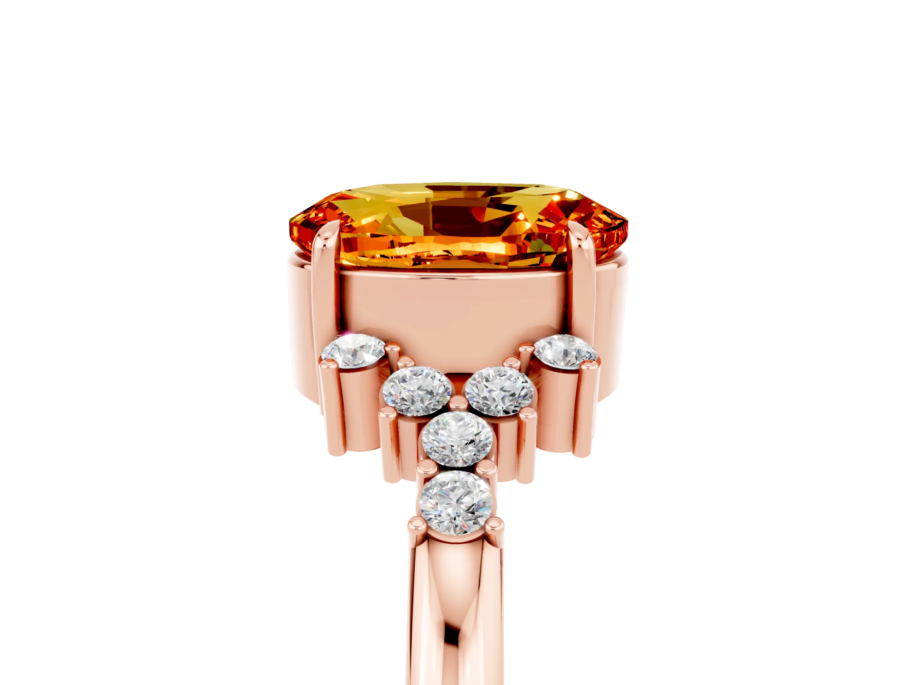 Rose gold Oval Cut Citrine Ring with Side Stones and Four-Prong Setting_77