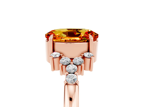 Rose gold Oval Cut Citrine Ring with Side Stones and Four-Prong Setting_77