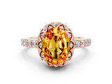 Rose gold Oval Cut Citrine Scalloped Halo Engagement Ring with Round Shared Prong Band_12