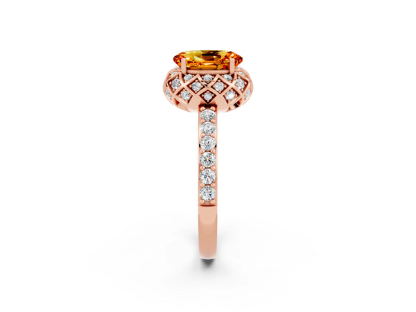 Rose gold Oval Cut Citrine Scalloped Halo Engagement Ring with Round Shared Prong Band