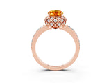 Rose gold Oval Cut Citrine Scalloped Halo Engagement Ring with Round Shared Prong Band_15