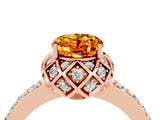Rose gold Oval Cut Citrine Scalloped Halo Engagement Ring with Round Shared Prong Band_16