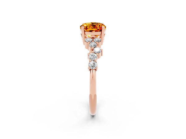 Rose gold Oval Cut Citrine Scattered Round Accent Ring with Prong Setting