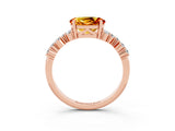Rose gold Oval Cut Citrine Scattered Round Accent Ring with Prong Setting_15