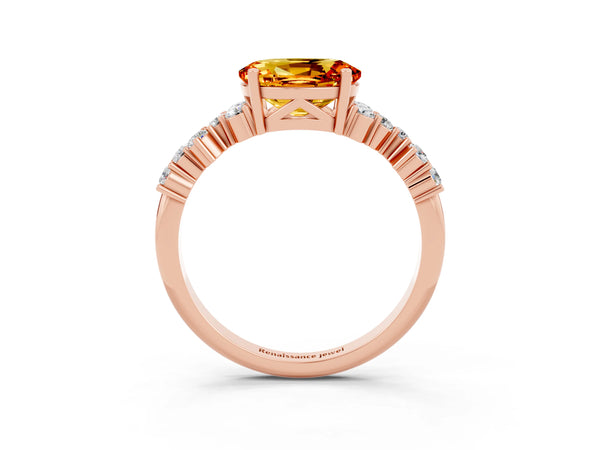 Rose gold Oval Cut Citrine Scattered Round Accent Ring with Prong Setting