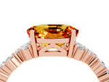 Rose gold Oval Cut Citrine Scattered Round Accent Ring with Prong Setting_16