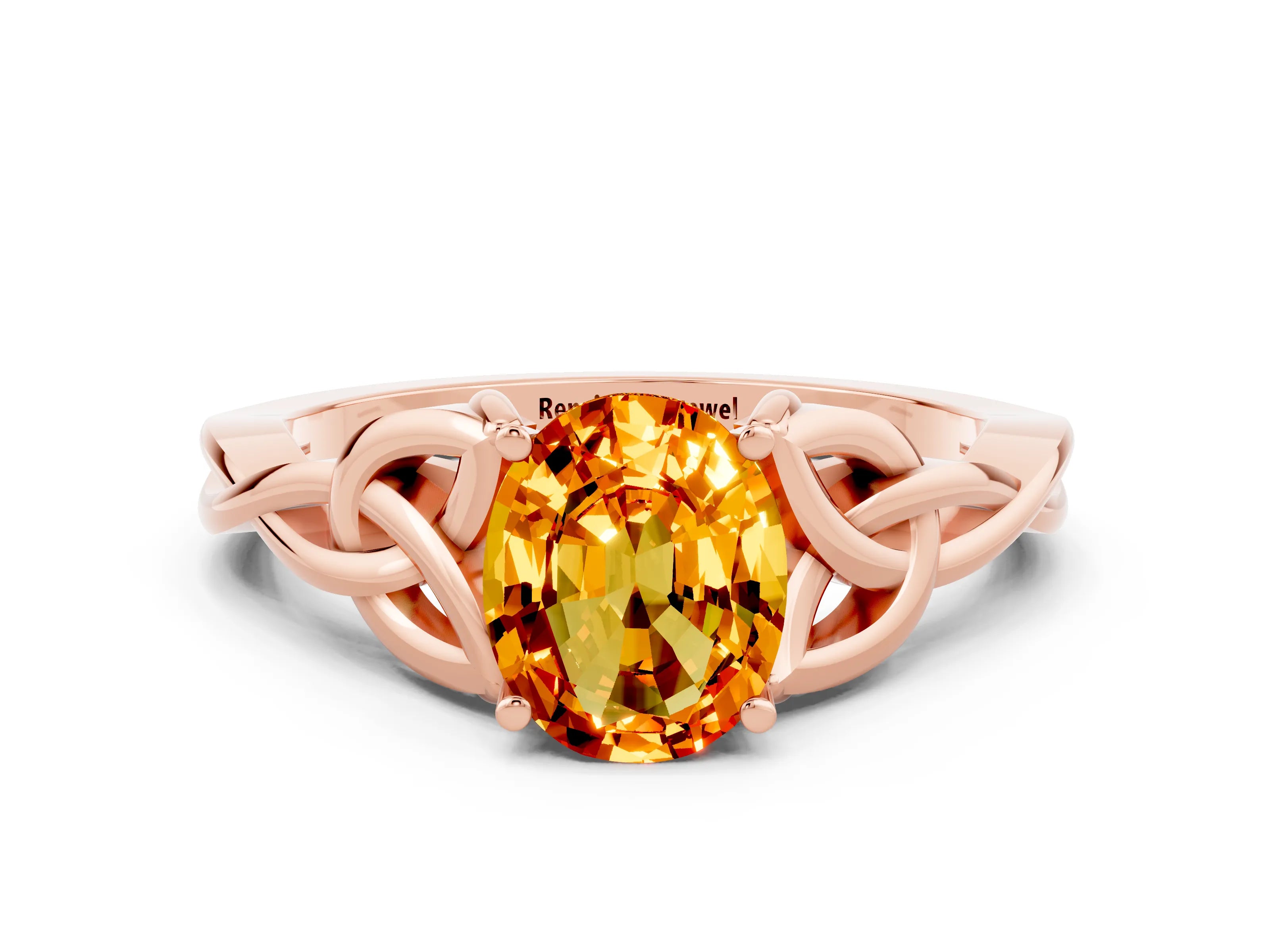 Rose gold Oval Cut Citrine Solitaire Celtic Knot Ring with Four-Prong Setting_12