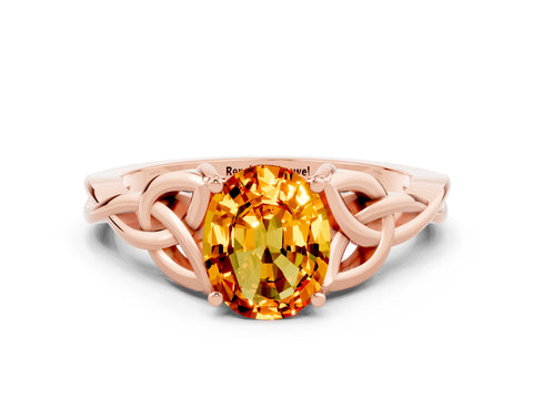 Rose gold Oval Cut Citrine Solitaire Celtic Knot Ring with Four-Prong Setting_12