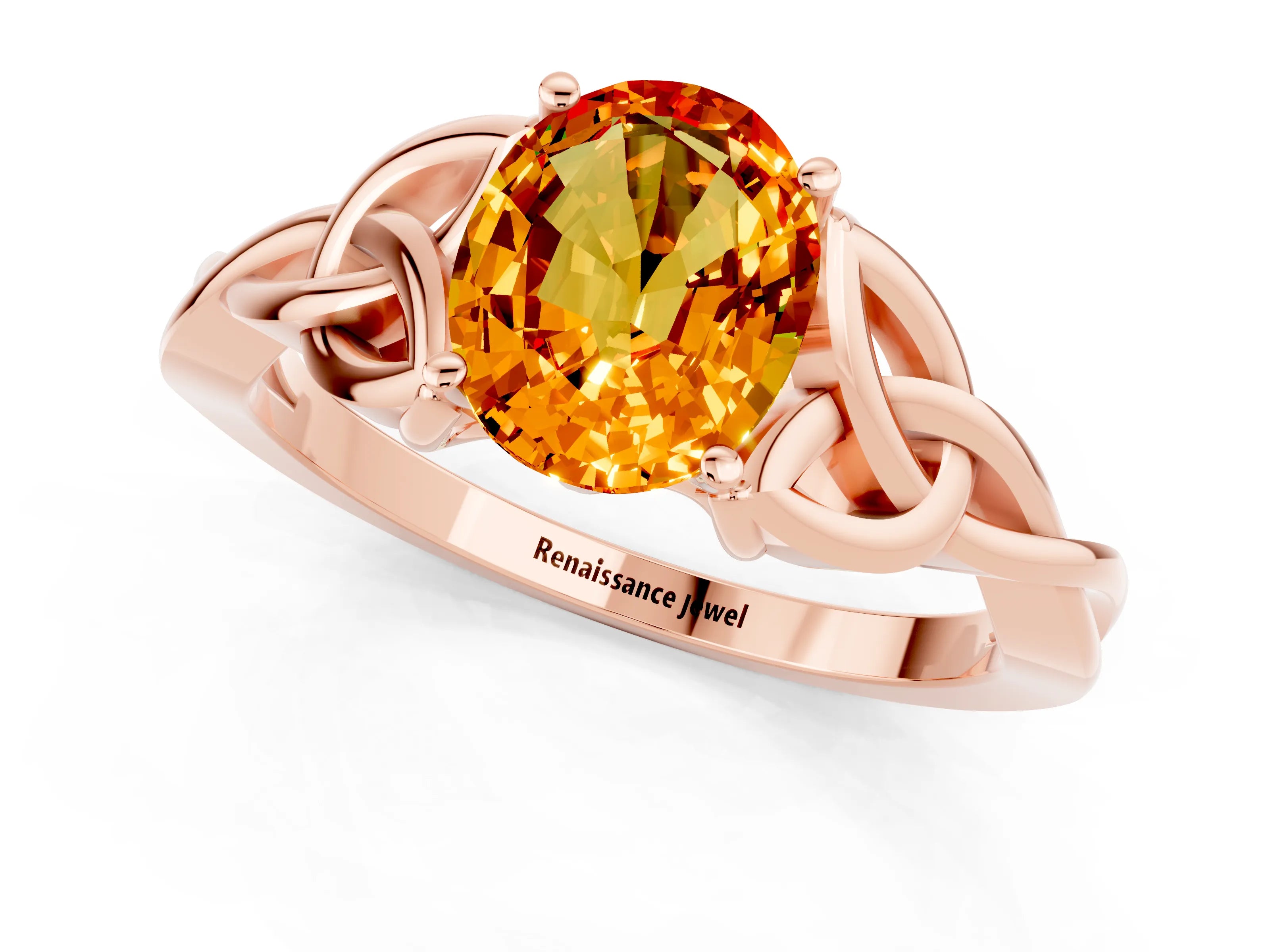 Rose gold Oval Cut Citrine Solitaire Celtic Knot Ring with Four-Prong Setting_13