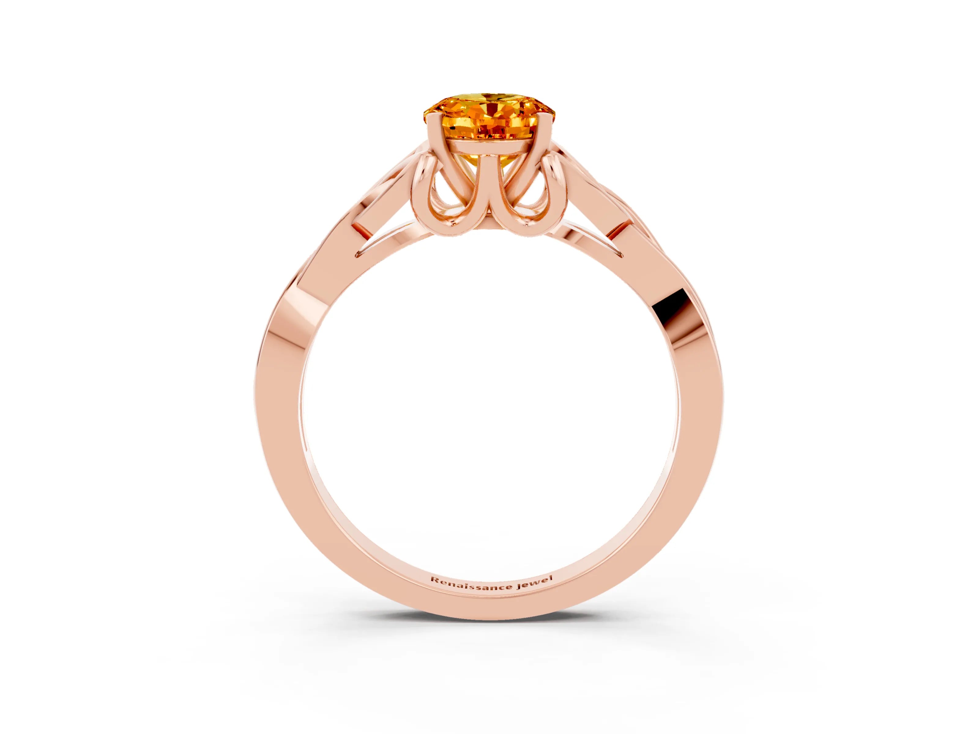 Rose gold Oval Cut Citrine Solitaire Celtic Knot Ring with Four-Prong Setting_15