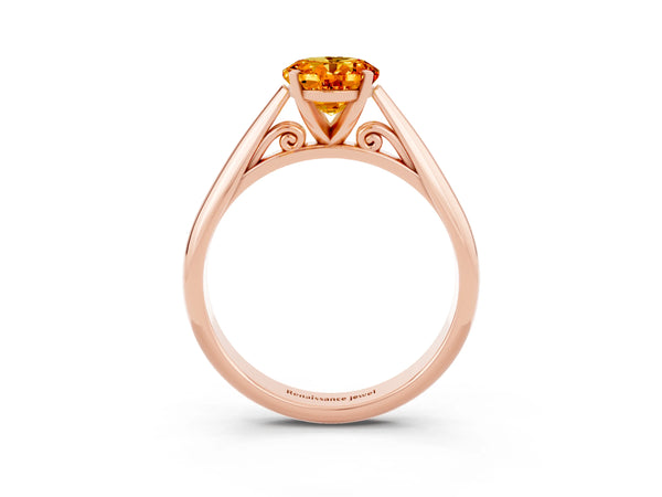 Rose gold Oval Cut Citrine Solitaire Engagement Ring with Cathedral Setting and Four-Prong Mount