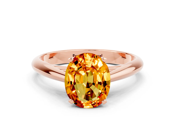 Rose gold Oval Cut Citrine Solitaire Engagement Ring with Cathedral Setting and Four-Prong Mount