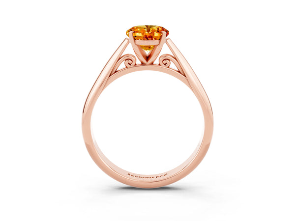 Rose gold Oval Cut Citrine Solitaire Engagement Ring with Cathedral Setting and Four-Prong Mount