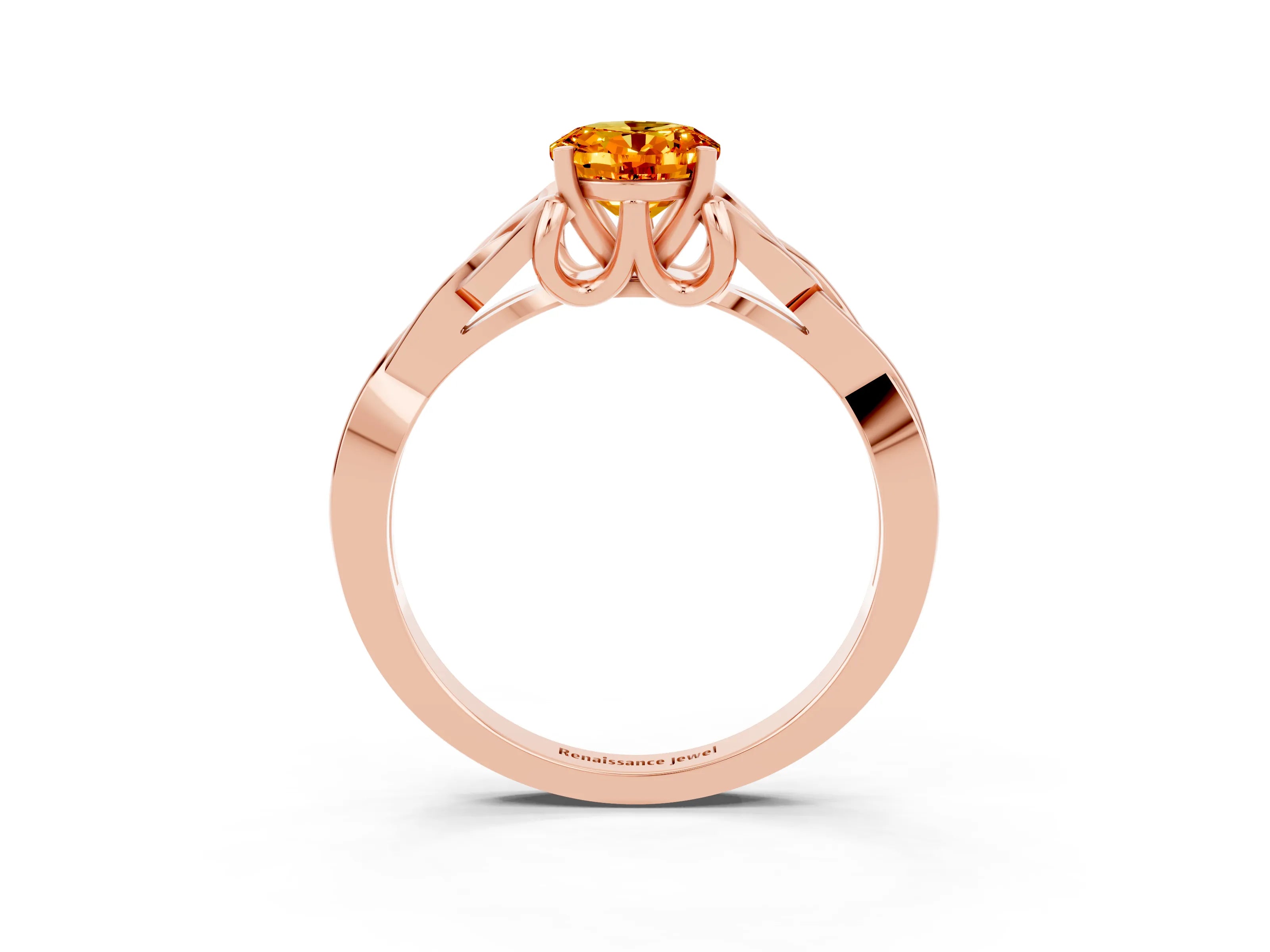 Rose gold Oval Cut Citrine Solitaire Engagement Ring with Celtic Knot Band and Four-Prong Setting_3
