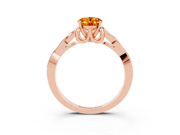 Rose gold Oval Cut Citrine Solitaire Engagement Ring with Celtic Knot Band and Four-Prong Setting