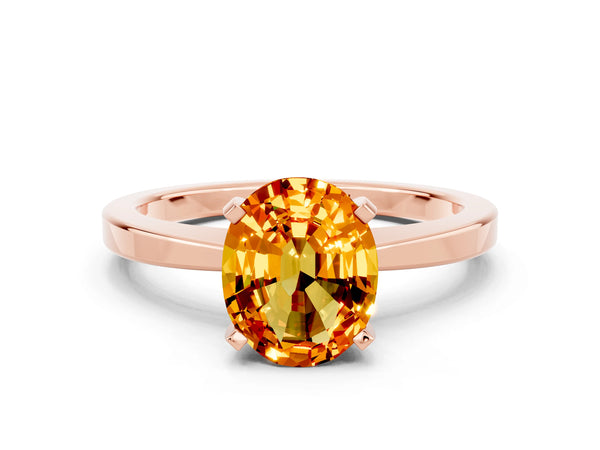 Rose gold Oval Cut Citrine Solitaire Engagement Ring with Classic Band and Four-Prong Setting