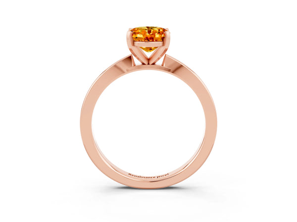 Rose gold Oval Cut Citrine Solitaire Engagement Ring with Classic Band and Four-Prong Setting