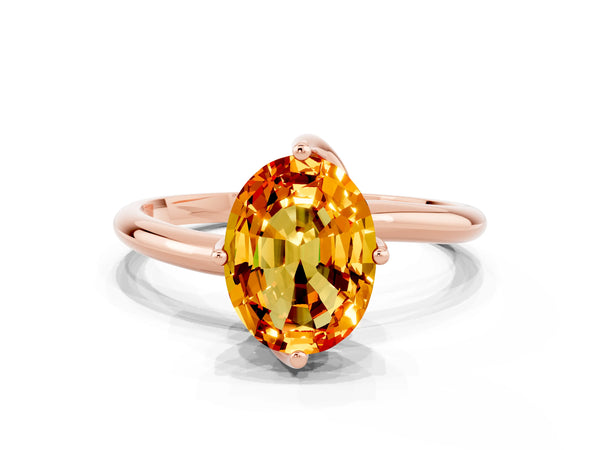 Rose gold Oval Cut Citrine Solitaire Engagement Ring with Four-Prong Setting and Classic Band