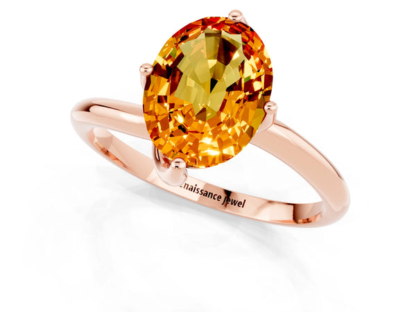Rose gold Oval Cut Citrine Solitaire Engagement Ring with Four-Prong Setting and Classic Band