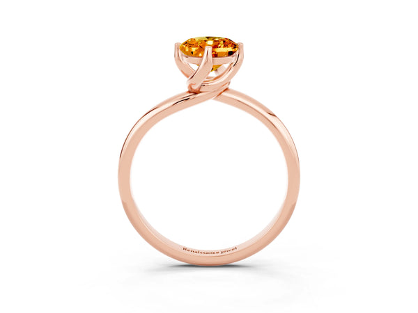 Rose gold Oval Cut Citrine Solitaire Engagement Ring with Four-Prong Setting and Classic Band