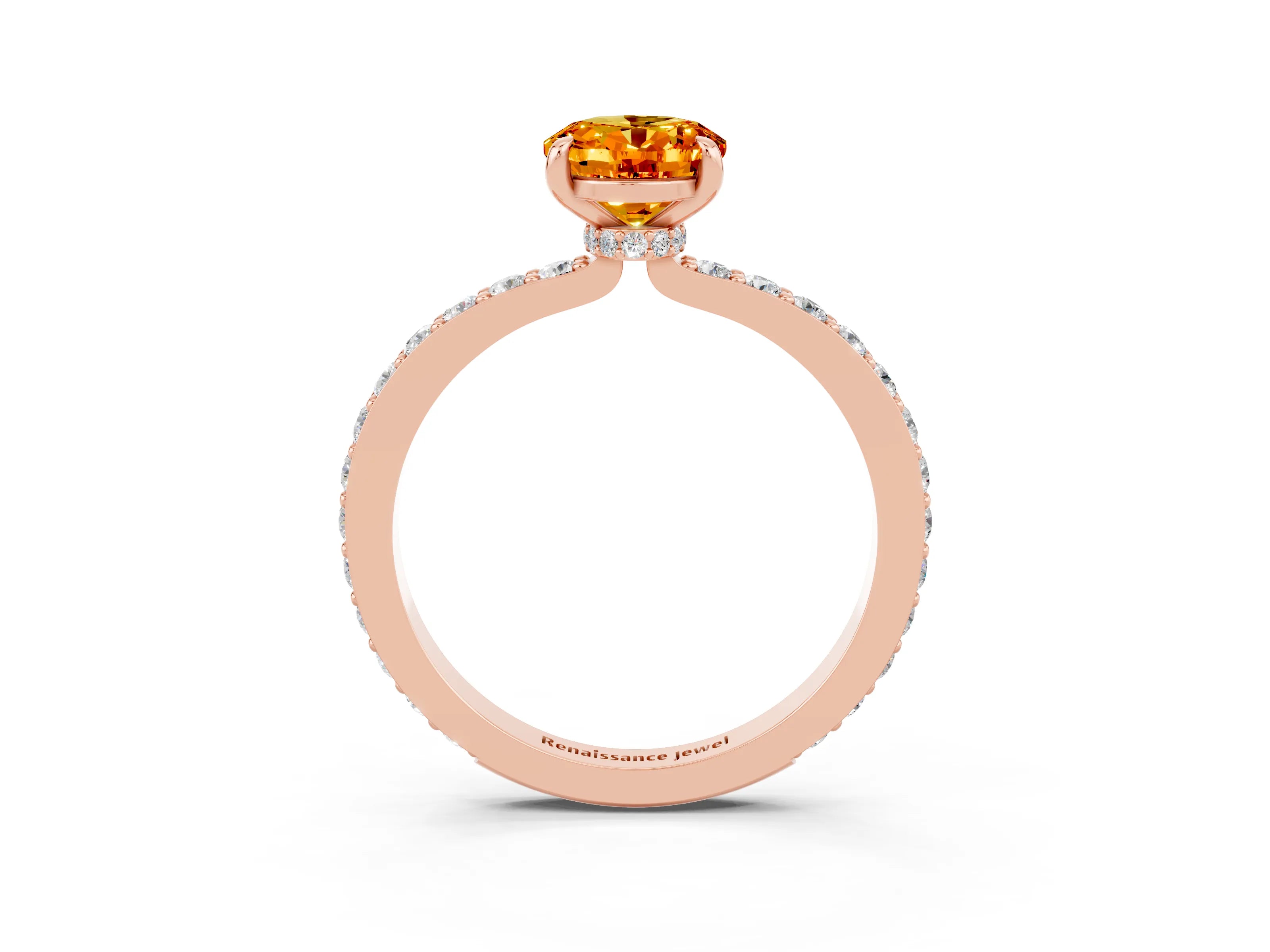 Rose gold Oval Cut Citrine Solitaire Engagement Ring with Pavé Band and Four-Prong Setting_3