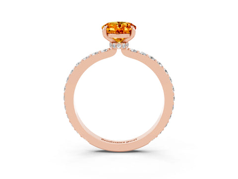 Rose gold Oval Cut Citrine Solitaire Engagement Ring with Pavé Band and Four-Prong Setting_3