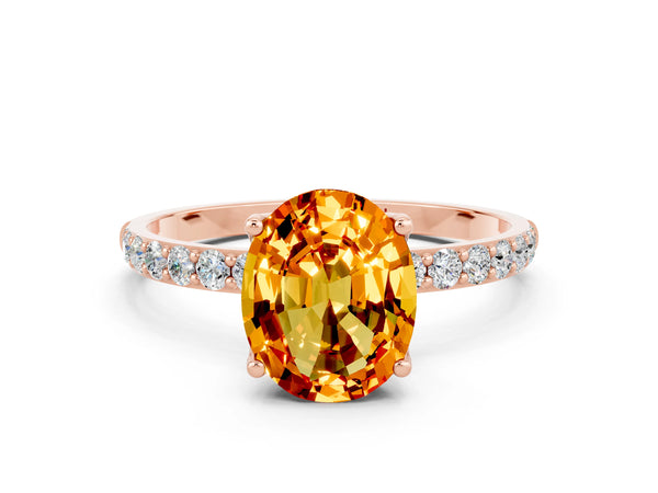 Rose gold Oval Cut Citrine Solitaire Engagement Ring with Round  Pavé Band and Prong Setting