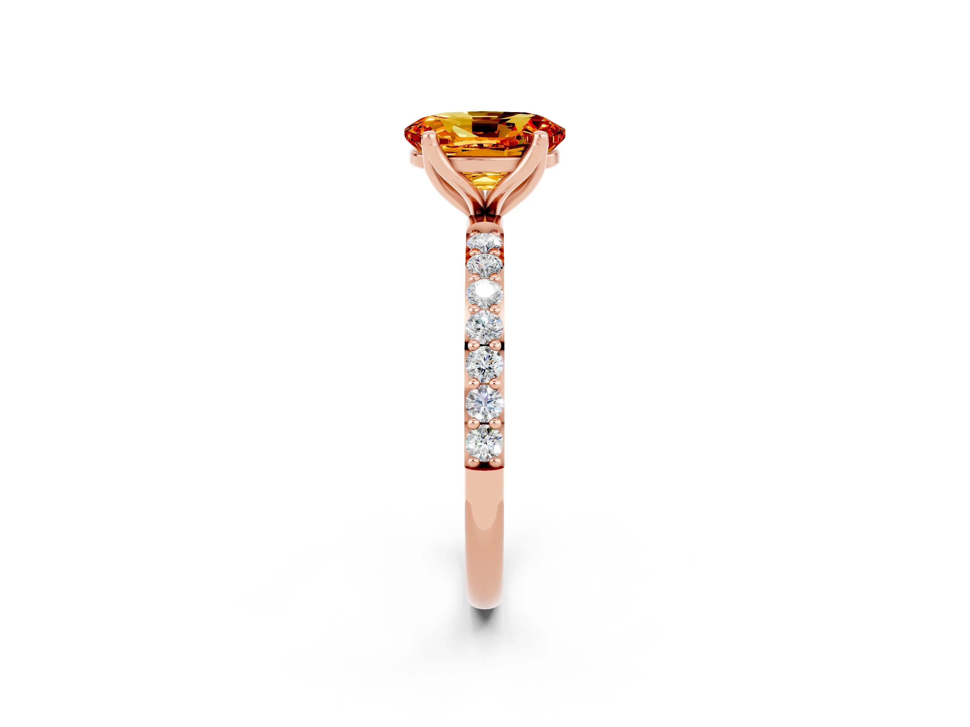 Rose gold Oval Cut Citrine Solitaire Engagement Ring with Pavé Band and Prong Setting_2