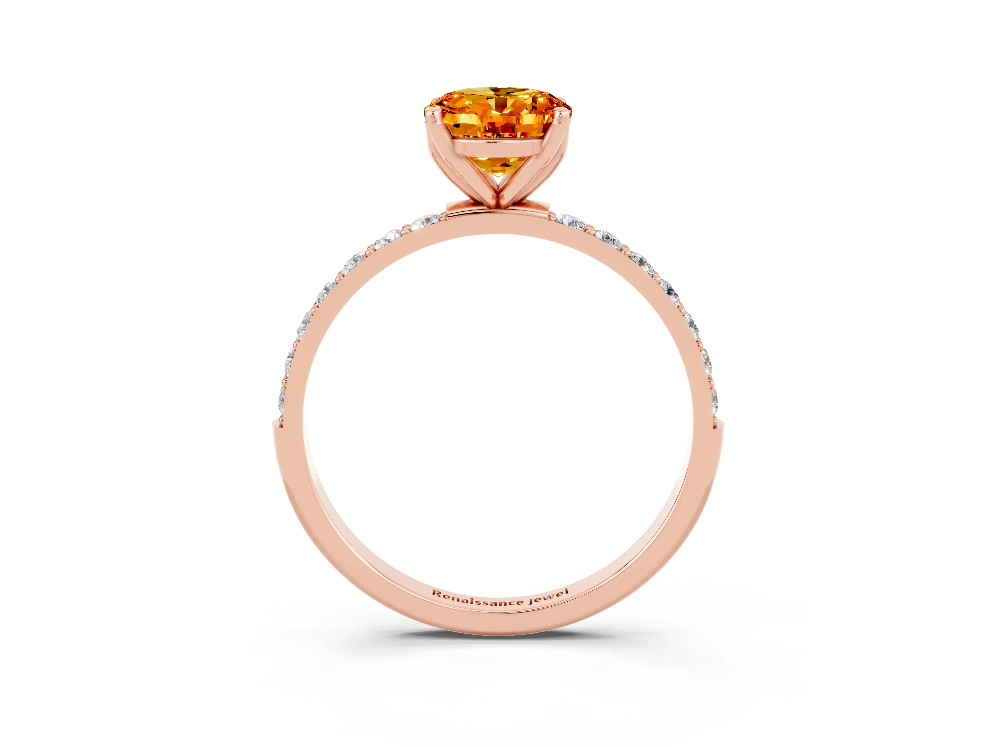 Rose gold Oval Cut Citrine Solitaire Engagement Ring with Pavé Band and Prong Setting_3