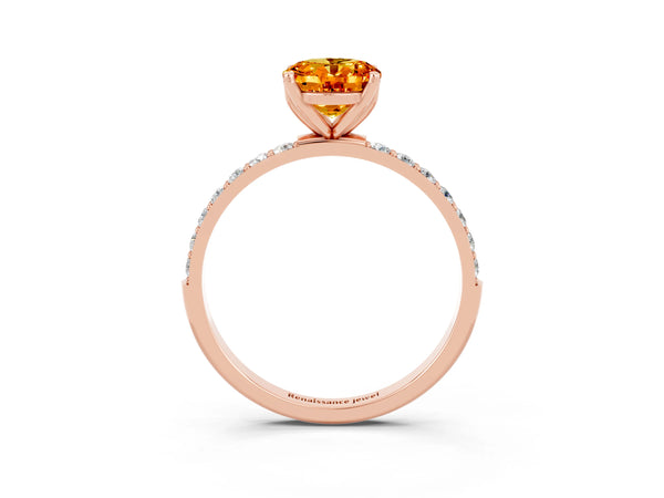 Rose gold Oval Cut Citrine Solitaire Engagement Ring with Round  Pavé Band and Prong Setting
