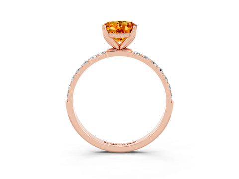 Rose gold Oval Cut Citrine Solitaire Engagement Ring with Pavé Band and Prong Setting_3