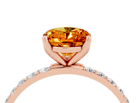 Rose gold Oval Cut Citrine Solitaire Engagement Ring with Pavé Band and Prong Setting_4