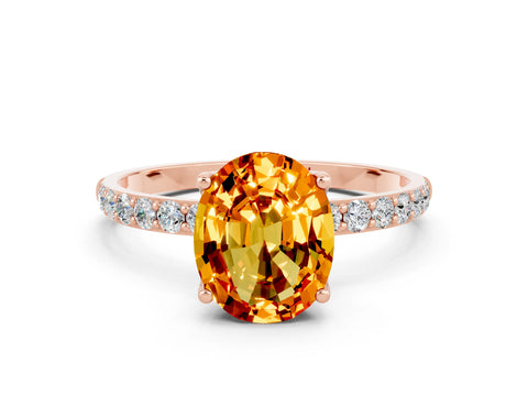 Rose gold Oval Cut Citrine Solitaire Engagement Ring with Pavé Band and Prong Setting