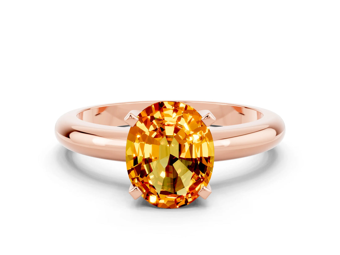 Rose gold Oval Cut Citrine Solitaire Engagement Ring with Round Band and Four-Prong Setting